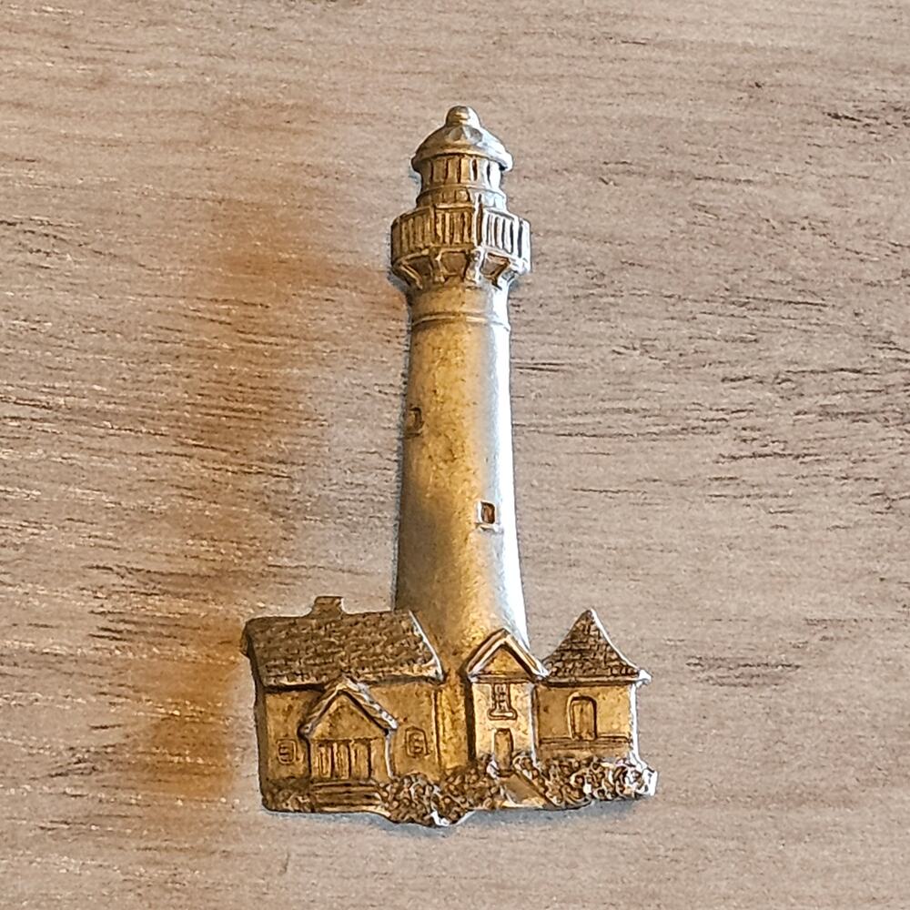 Vintage Spoon Pewter Lighthouse Village Brooch #4141